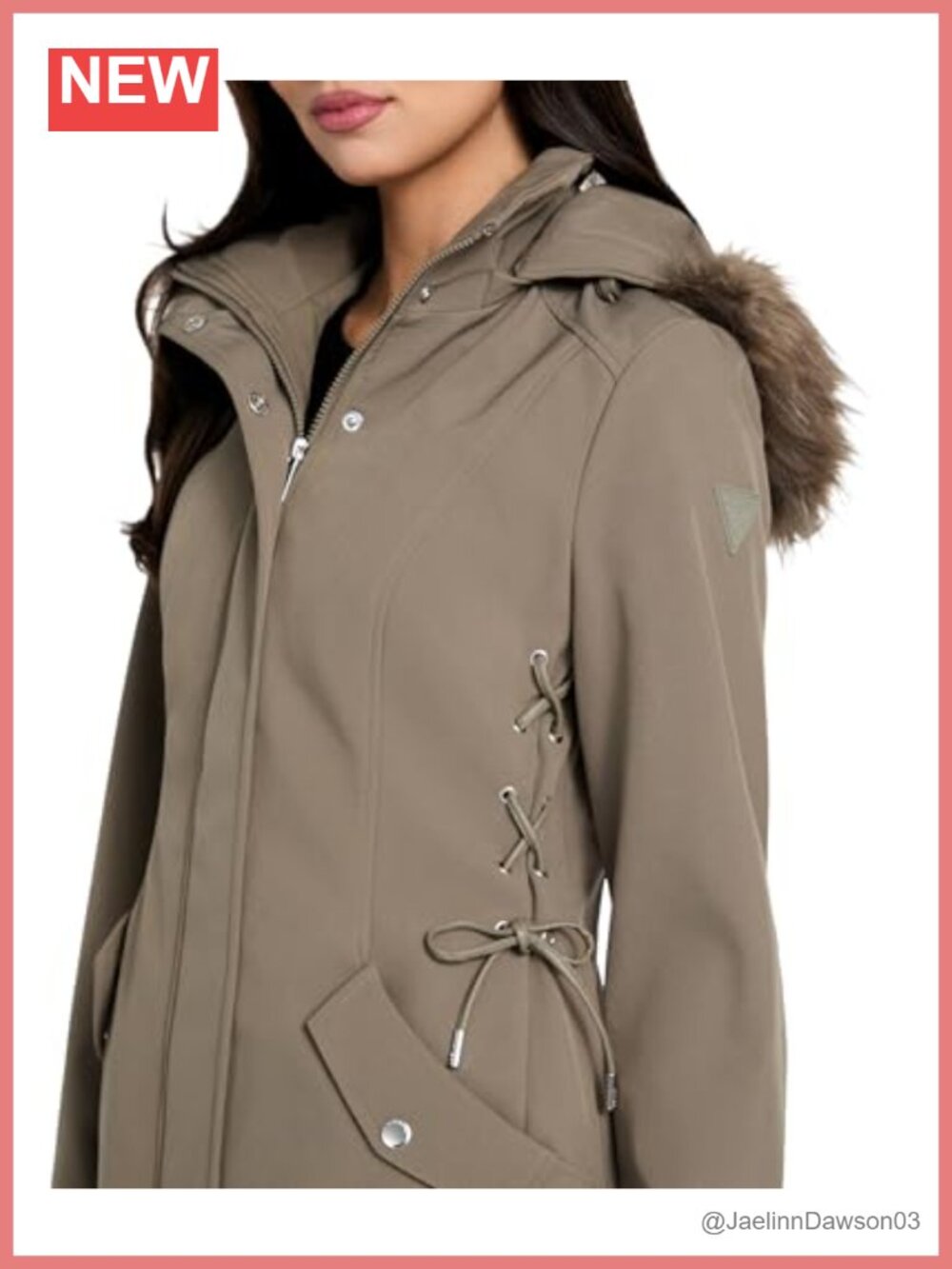 Water Resistant Windproof Softshell Jacket Faux Leather Lace-Up Removable Hood